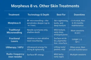 How Often Can I have Morpheus 8? 2 Table to show benefits of Morpheus 8 Beaumont Leys compared to other skin treatments